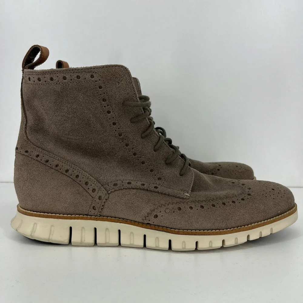 Cole Haan Zerogrand Mens 12M Taupe Suede Water Resistant Wingtip Boots C23301